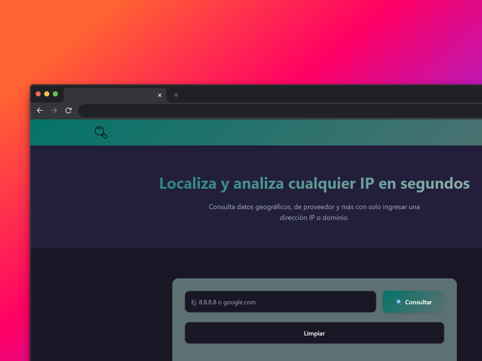 Captura de la web de consultar Ip