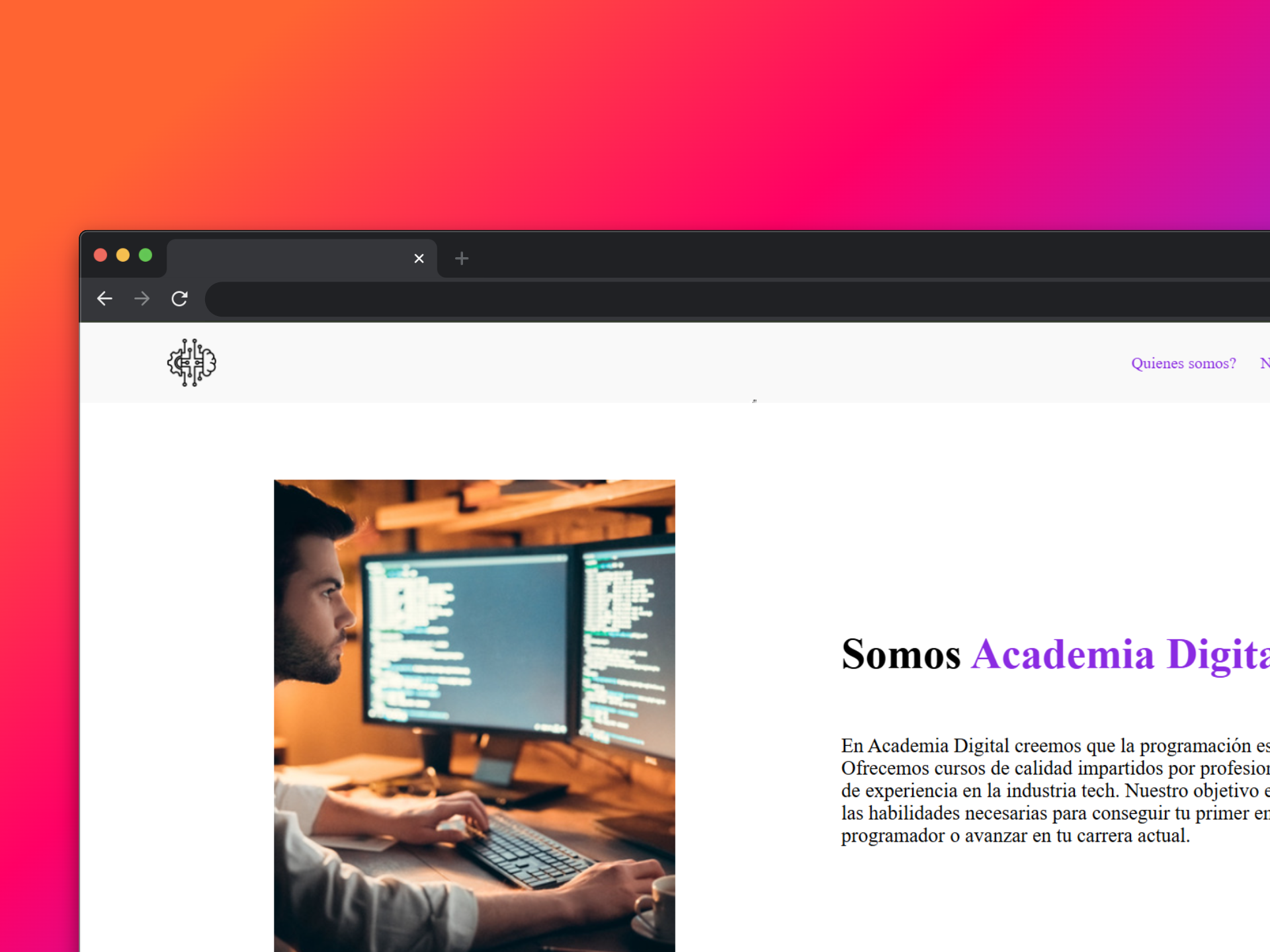 Captura de pantalla del proyecto landing page